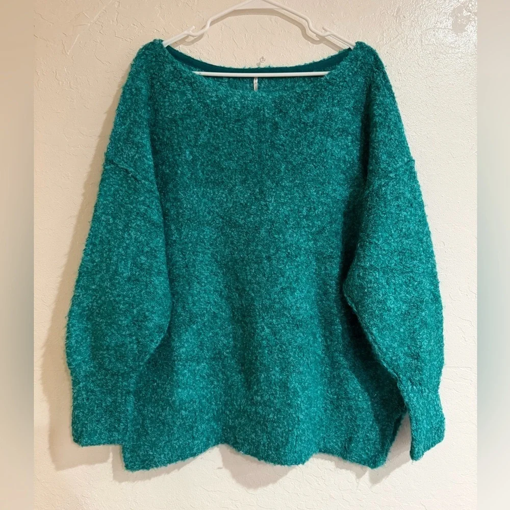 Free People Women's Teal Oversized Wool Blend Sweater size S Petite
